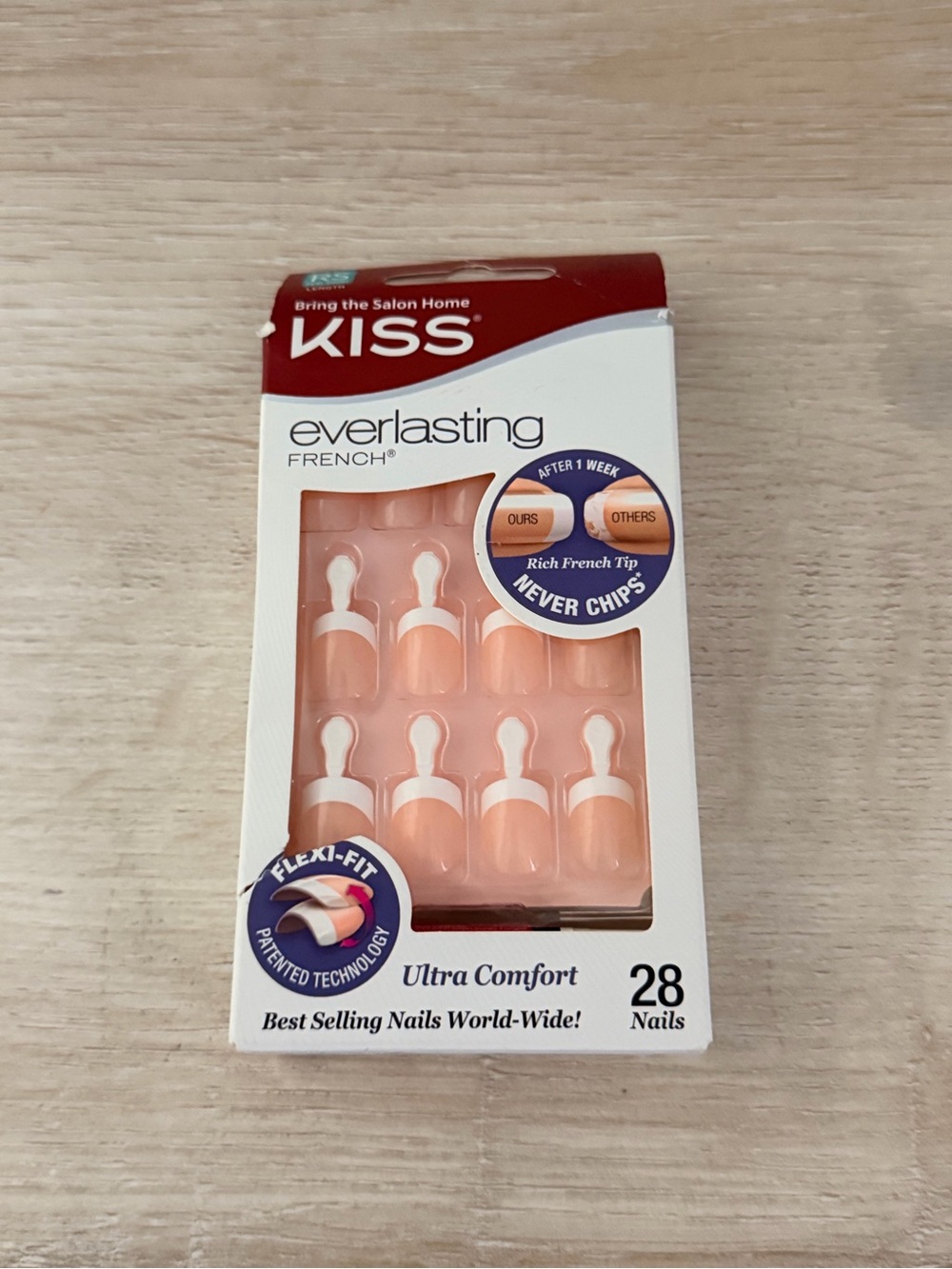 Kiss Everlasting French Press-On Nails in Pale Pink French Tip length: Real Shor
